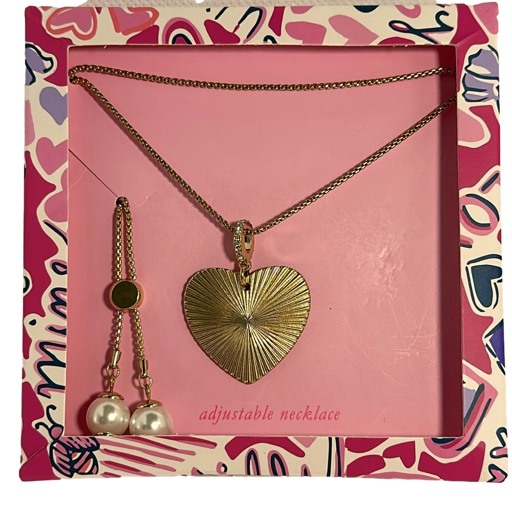 Lilly Pulitzer Gold Heart Pendant Necklace with Adjustable Pearl Closure - NWT